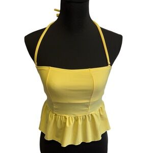 Yellow Sleeveless Bustier Peplum Tankini Top. Summer Beach vacation